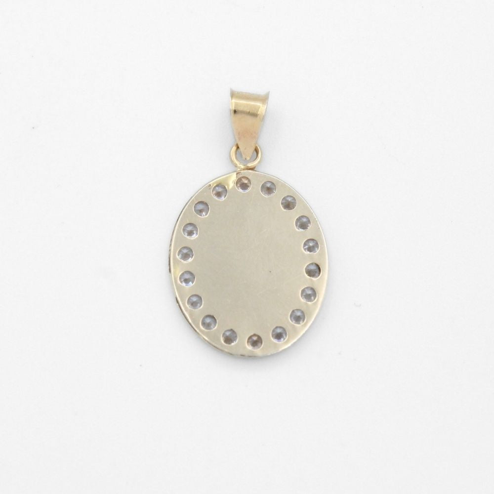 Medalla de Oro 14k de Diseño Oval Fino con Zirconias e Imagen de la Virgen Milagrosa mod. 9848