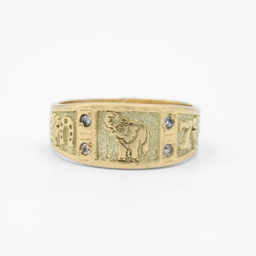 Anillo de Oro 14k de la Suerte con Zirconias y Diseño Rústico mod. 8632