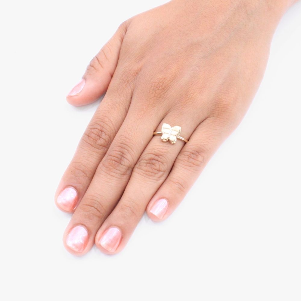 Anillo de Oro 14k de Diseño de Mariposa Liso Incrustado de Zirconias mod. 9276