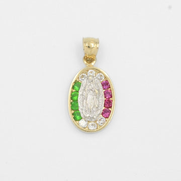 Medalla de Oro 14k Virgen Guadalupe con Zirconias de Colores Mexicanos mod. 8024