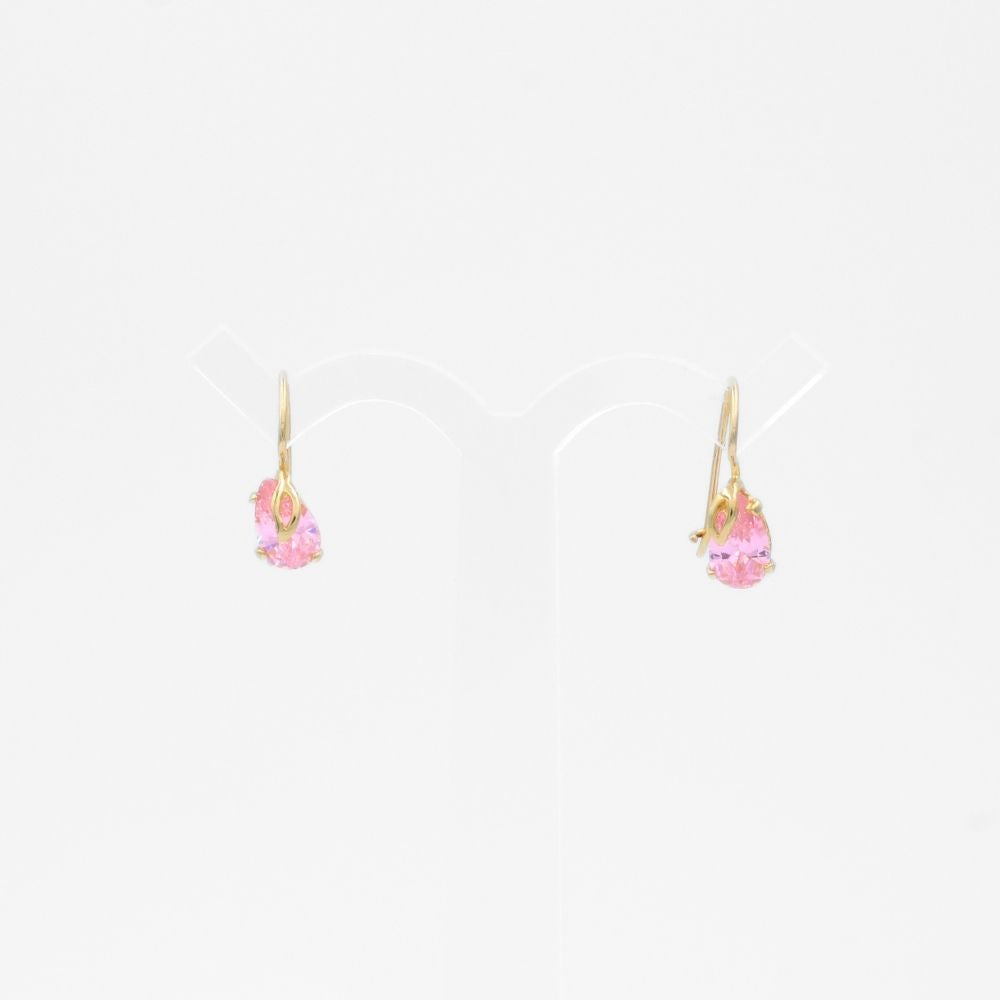 Arete con Broche Arillo de Oro 14k Gota de Zirconia Color Rosa Limonade mod. 9766