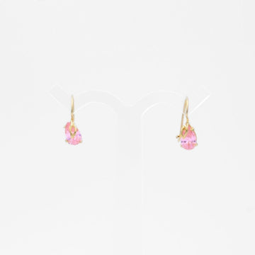 Arete con Broche Arillo de Oro 14k Gota de Zirconia Color Rosa Limonade mod. 9766