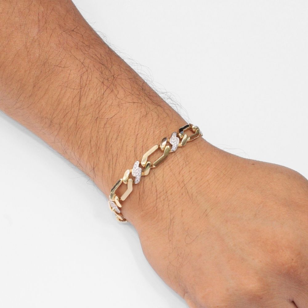 Pulsera de Oro 14k Tejido 2x1 Hueco Intercalado con Incrustación de Zirconias mod. 9743