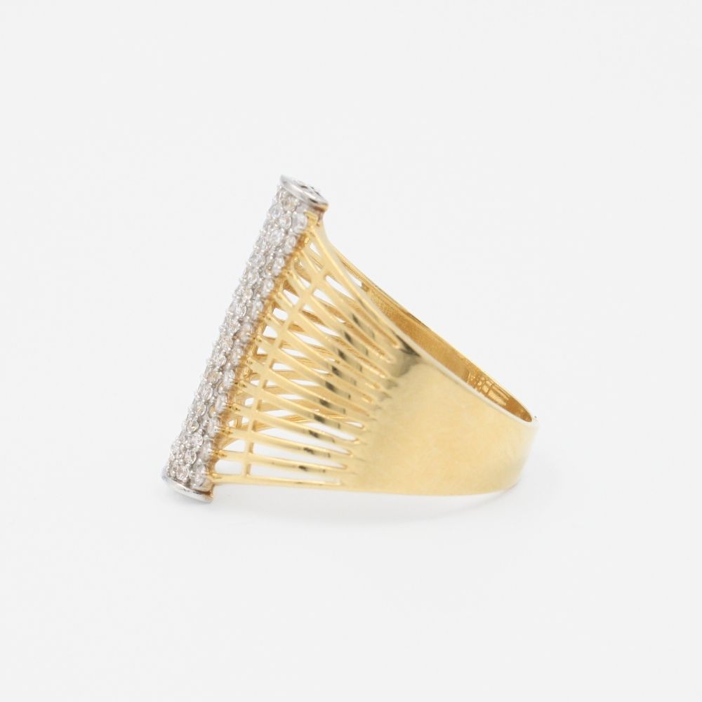 Anillo de Oro 14k Hueco Estilo Chunky con Zirconias de Corte Brillante mod. 9075