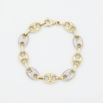 Pulsera de Oro 14k con Eslabones Inflados de Diseño Especial Detallados con Zirconias mod. 9034
