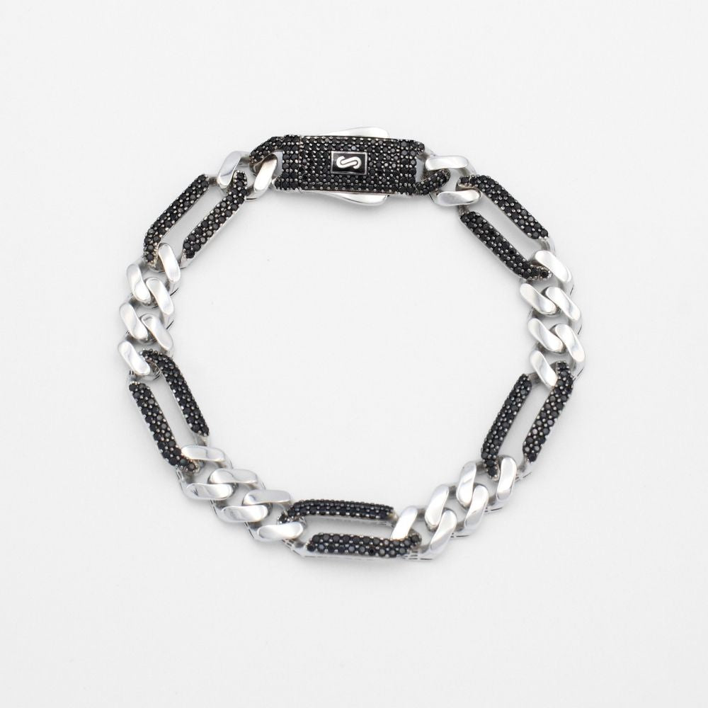 Pulsera Mónaco Chain 14k Modelo Fígaro de Broche Pavé con Incrustación Alt. de Swarovski Oscuro mod. 9649
