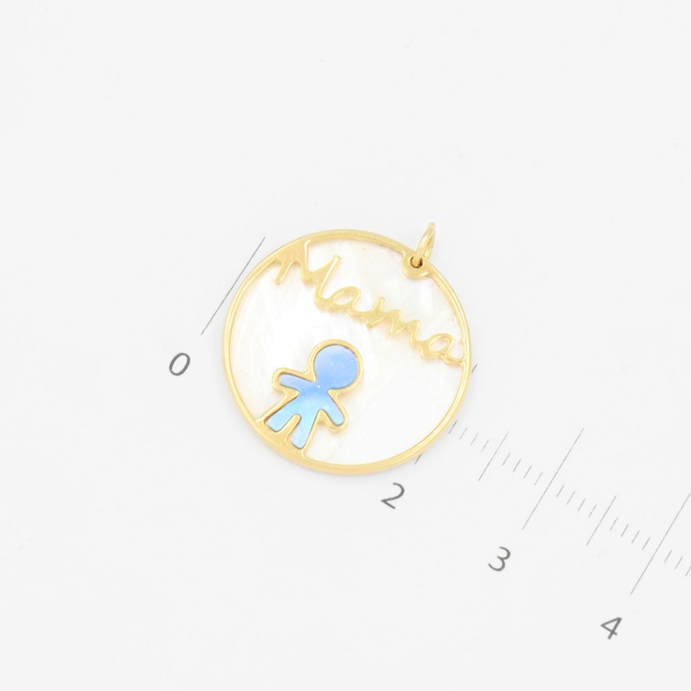 Dije de Oro 14k Diseño Circular Mamá con Incrustación de Madre Perla mod. 9246