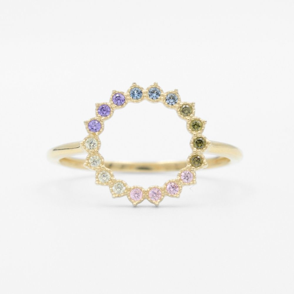 Anillo de Oro 14k Frente Circular Incrustado con Zirconias de Colores mod. 9586