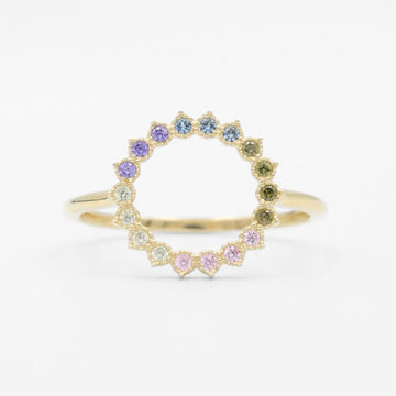Anillo de Oro 14k Frente Circular Incrustado con Zirconias de Colores mod. 9586