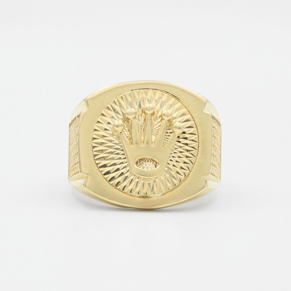 Anillo de Oro 14k Modelo de Corona con Diseño Diamantado e Incrustado con Zirconias mod. 9455