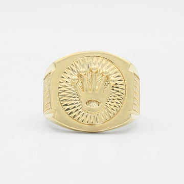 Anillo de Oro 14k Modelo de Corona con Diseño Diamantado e Incrustado con Zirconias mod. 9455