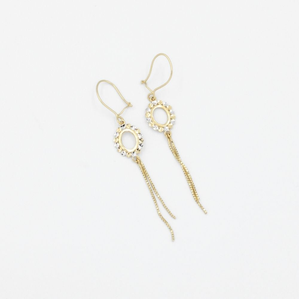 Arete Largo de Oro 14k Diseño con Martillado y Tiras Finas de Estilo Brillante mod. 5436