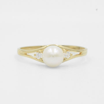 Anillo de Oro 14k Elegante con Perla Natural Detallado con Pequeñas Zirconias mod. 7722