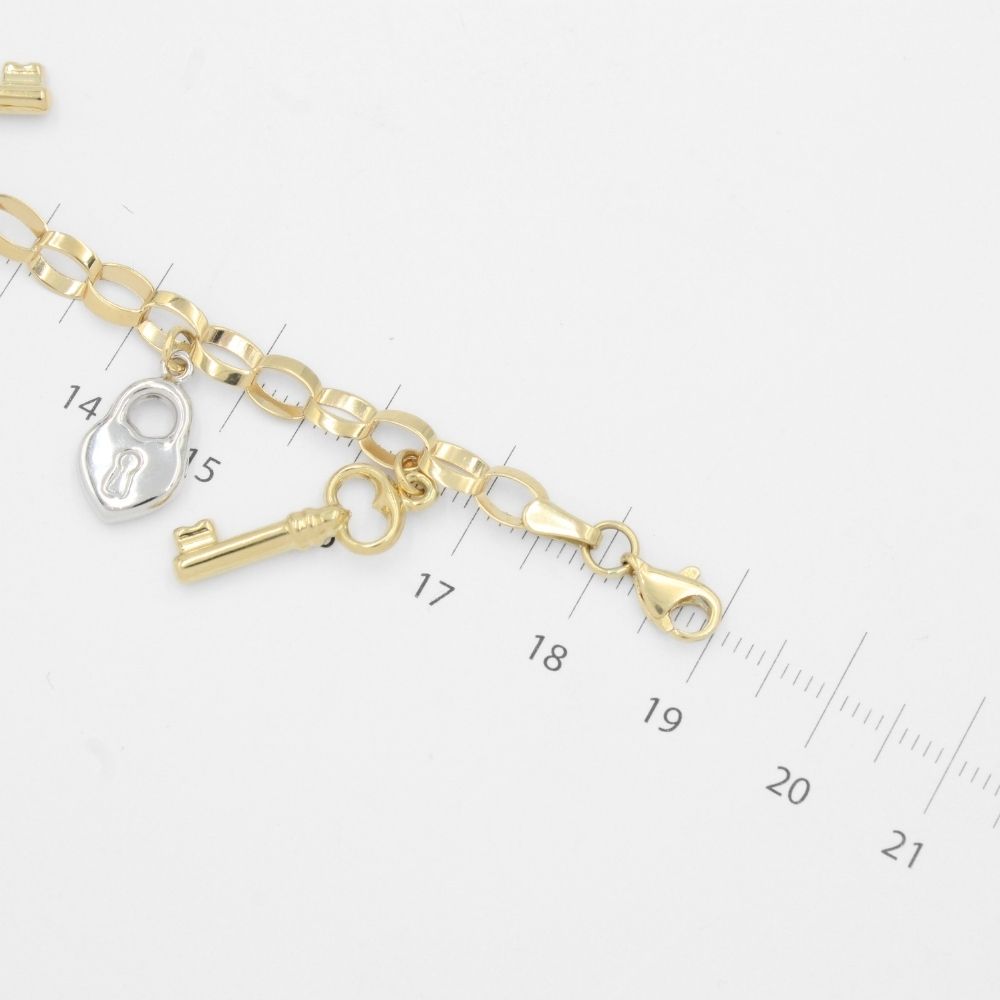 Pulsera de Oro 14k Diseño Fino y Brillante con Charms Lovely mod. 9692