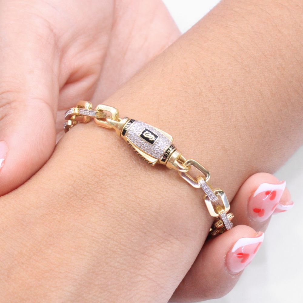 Pulsera Mónaco Chain 14k Modelo Cavo Hueco con Broche Pavé mod. 8799