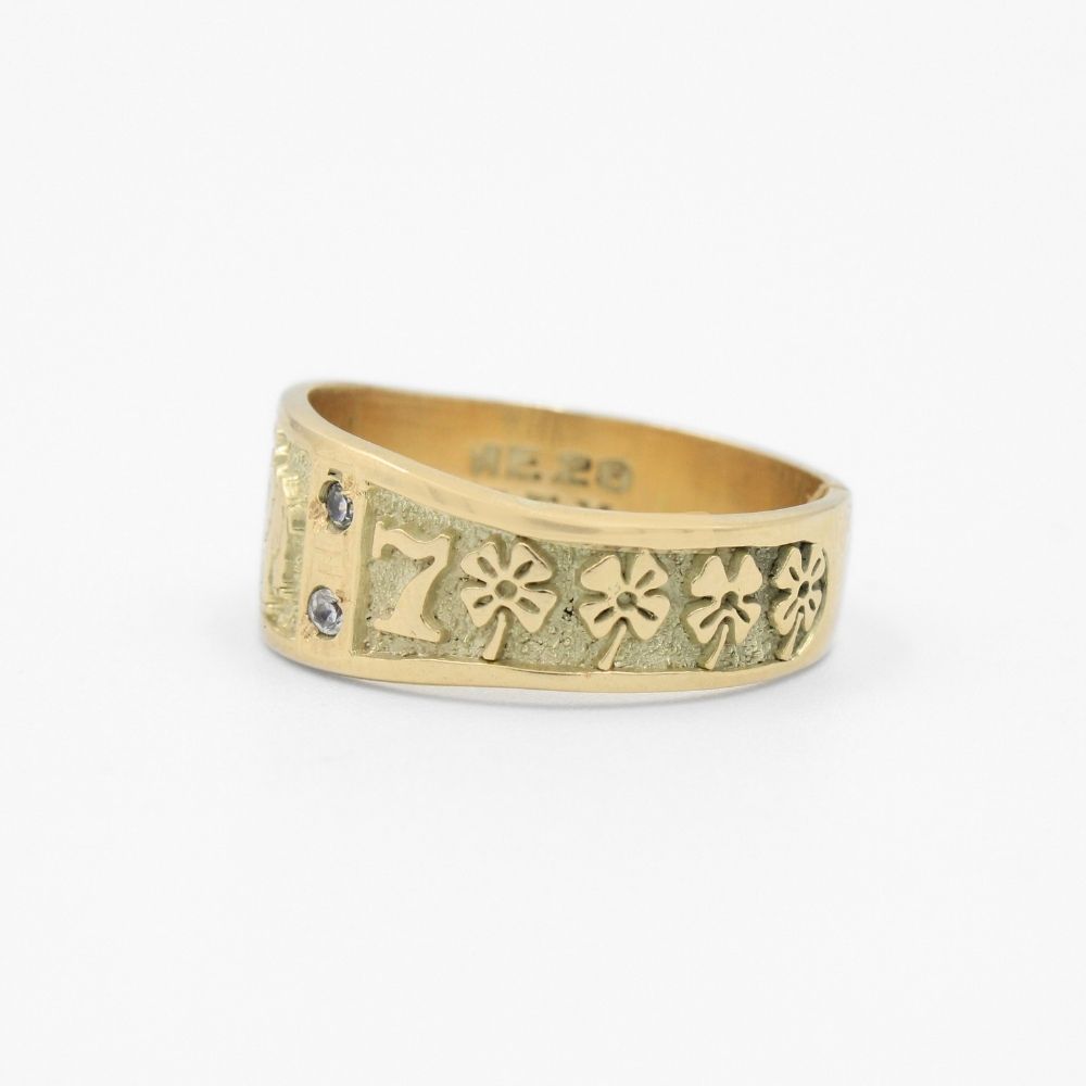 Anillo de Oro 14k de la Suerte con Zirconias y Diseño Rústico mod. 8632