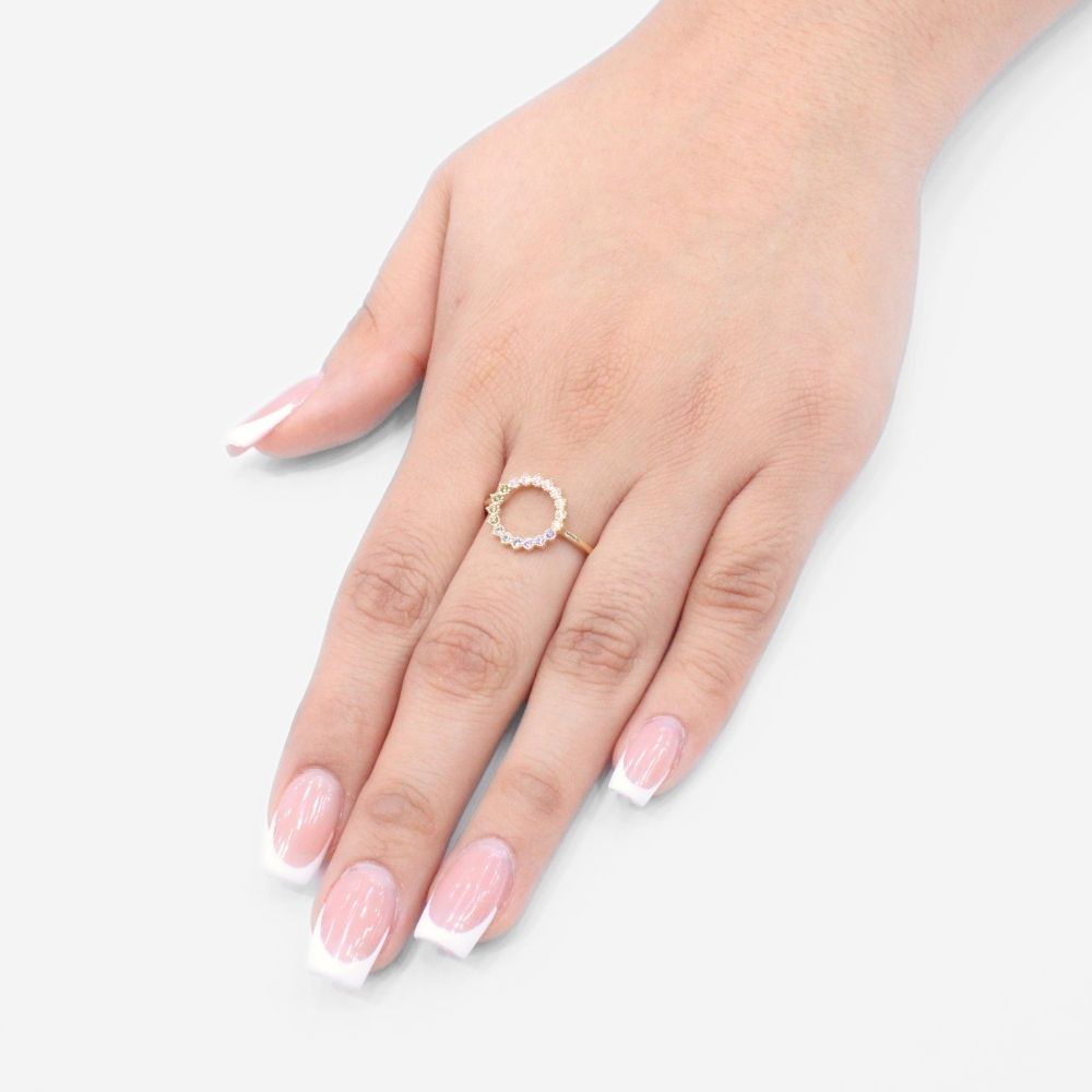 Anillo de Oro 14k Frente Circular Incrustado con Zirconias de Colores mod. 9586