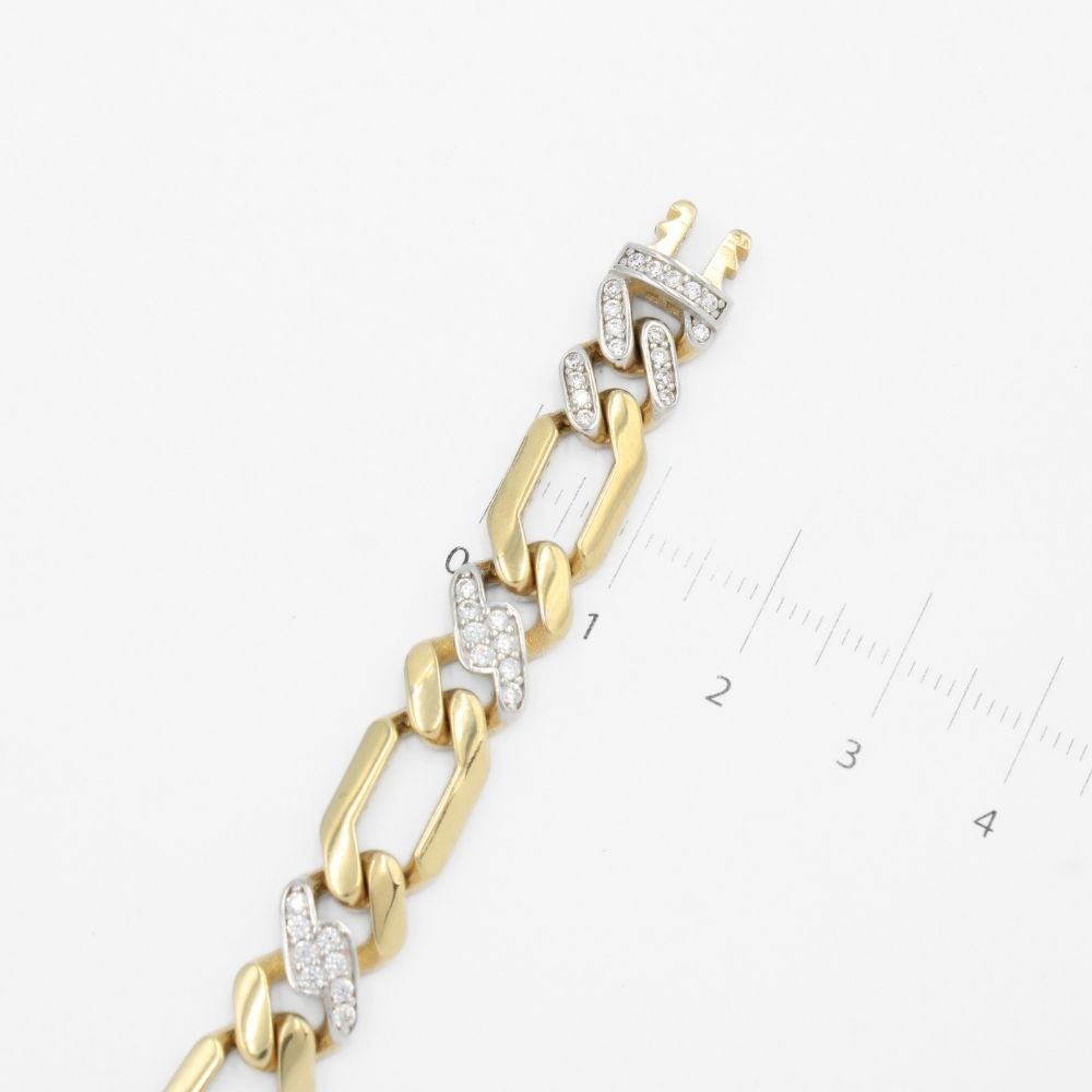 Pulsera de Oro 14k Tejido 2x1 Hueco Intercalado con Incrustación de Zirconias mod. 9743