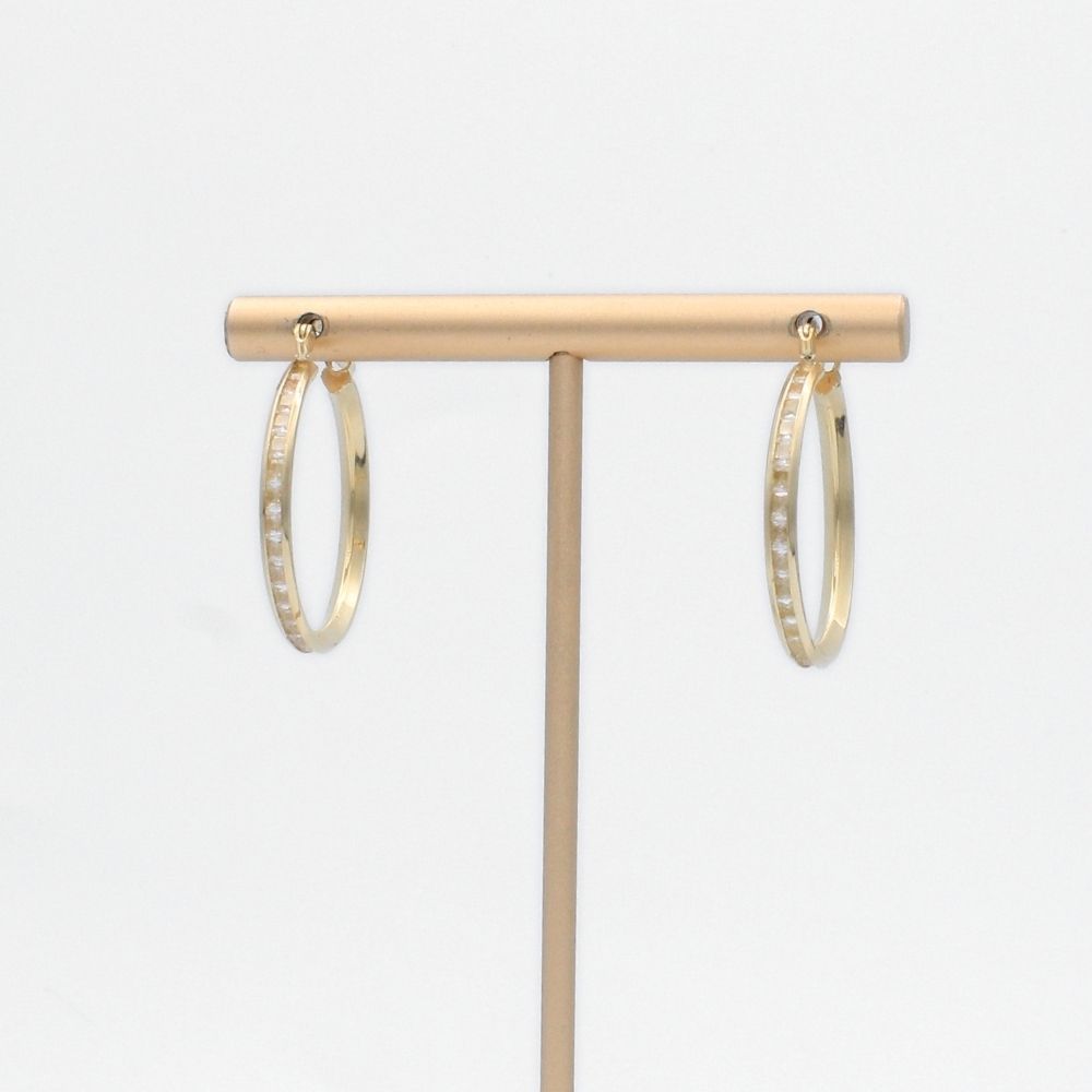 Arracada de Oro 14k de Diseño Hueco Redondo con Incrustación de Zirconias mod. 9875