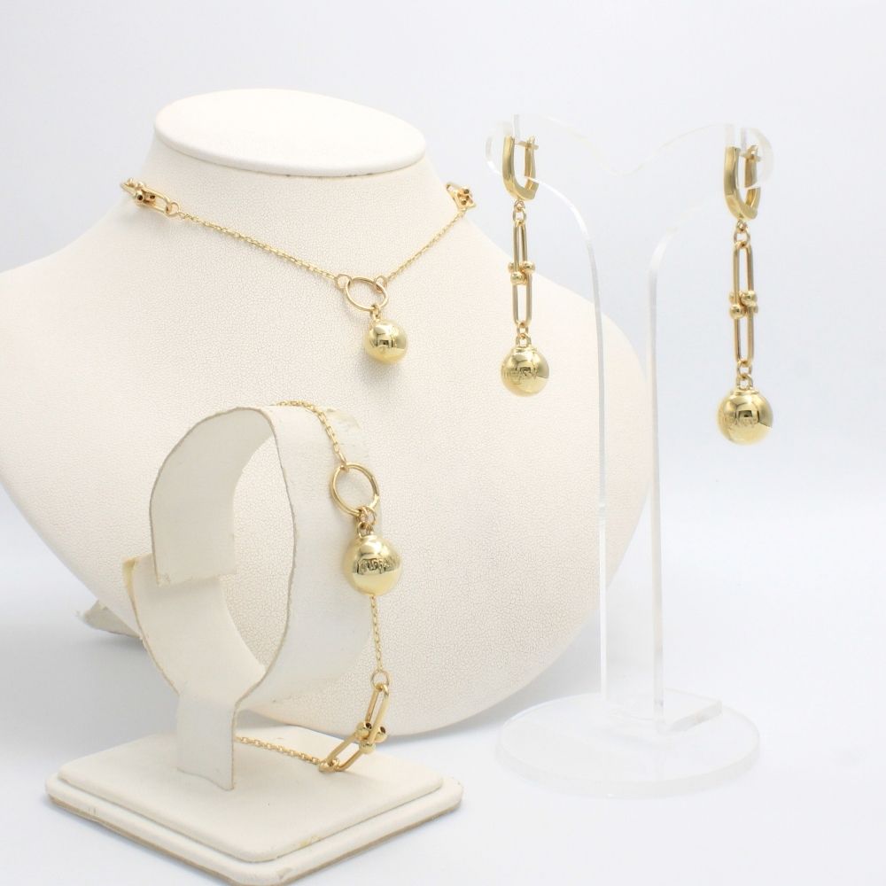 Coordinado de Oro 14k Diseño Especial con Esferas Finas y Brillantes mod. 9666