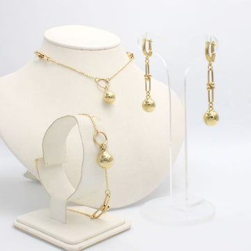 Coordinado de Oro 14k Diseño Especial con Esferas Finas y Brillantes mod. 9666