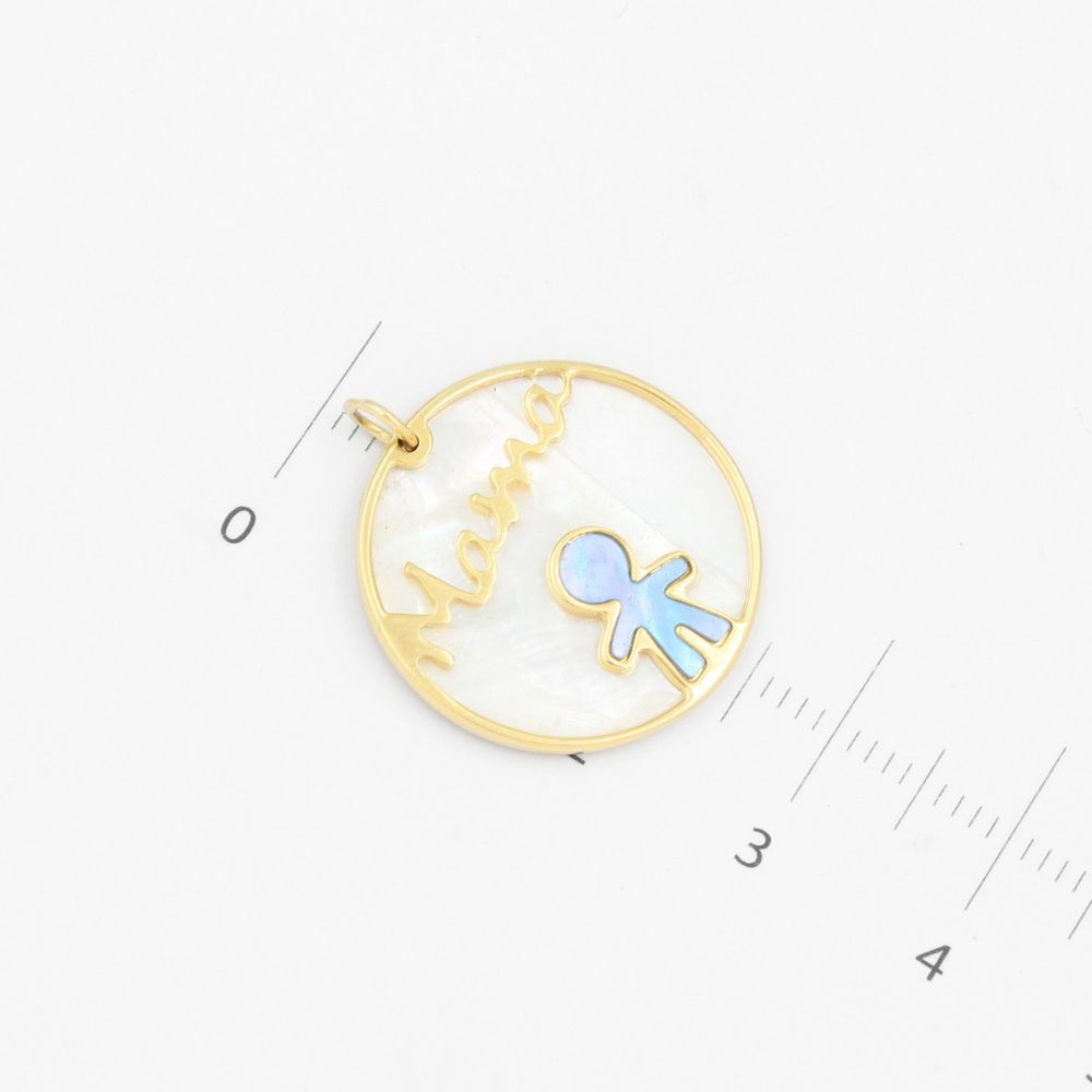 Dije de Oro 14k Diseño Circular Mamá con Incrustación de Madre Perla mod. 9246
