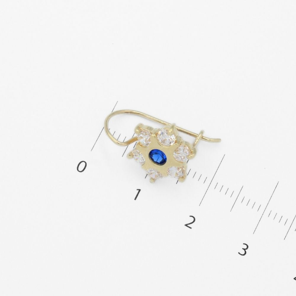 Arete con Broche Arillo de Oro 14k con Diseño Estrella Incrustado con Zirconia Azul mod. 9762