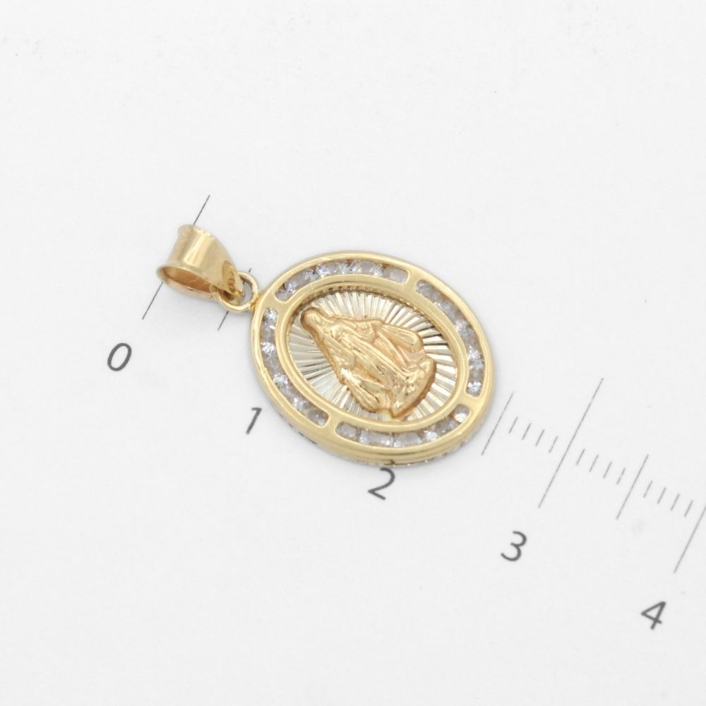 Medalla de Oro 14k de Diseño Oval Fino con Zirconias e Imagen de la Virgen Milagrosa mod. 9848