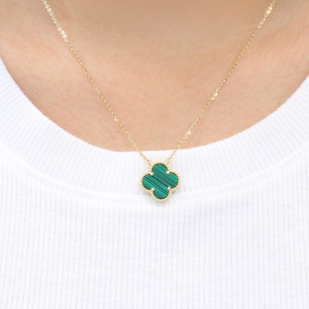 Gargantilla de Oro 14k Trébol de Malaquita Especial mod. 9565