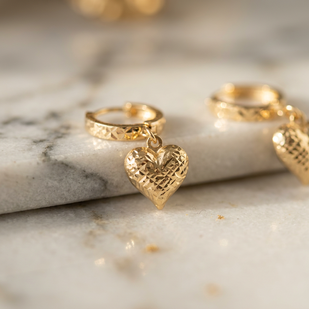 Grapa Larga de Oro 14k Corazones Acabado Texturizado mod. 11239