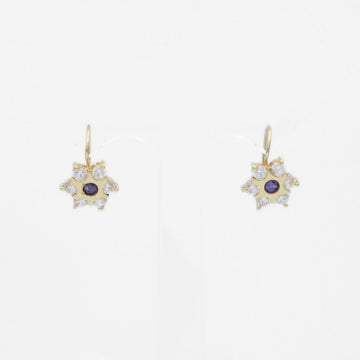 Arete con Broche Arillo de Oro 14k con Diseño Estrella Incrustado con Zirconia Morado mod. 9762