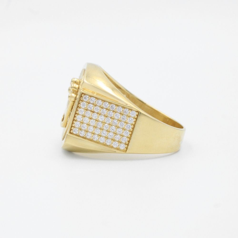 Anillo de Oro 14k Modelo de Corona con Diseño Diamantado e Incrustado con Zirconias mod. 9455