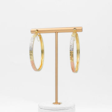 Arracada de Oro 14k Diseño Redondo y Hueco con Diamantado Estilo Barroco mod. 9778