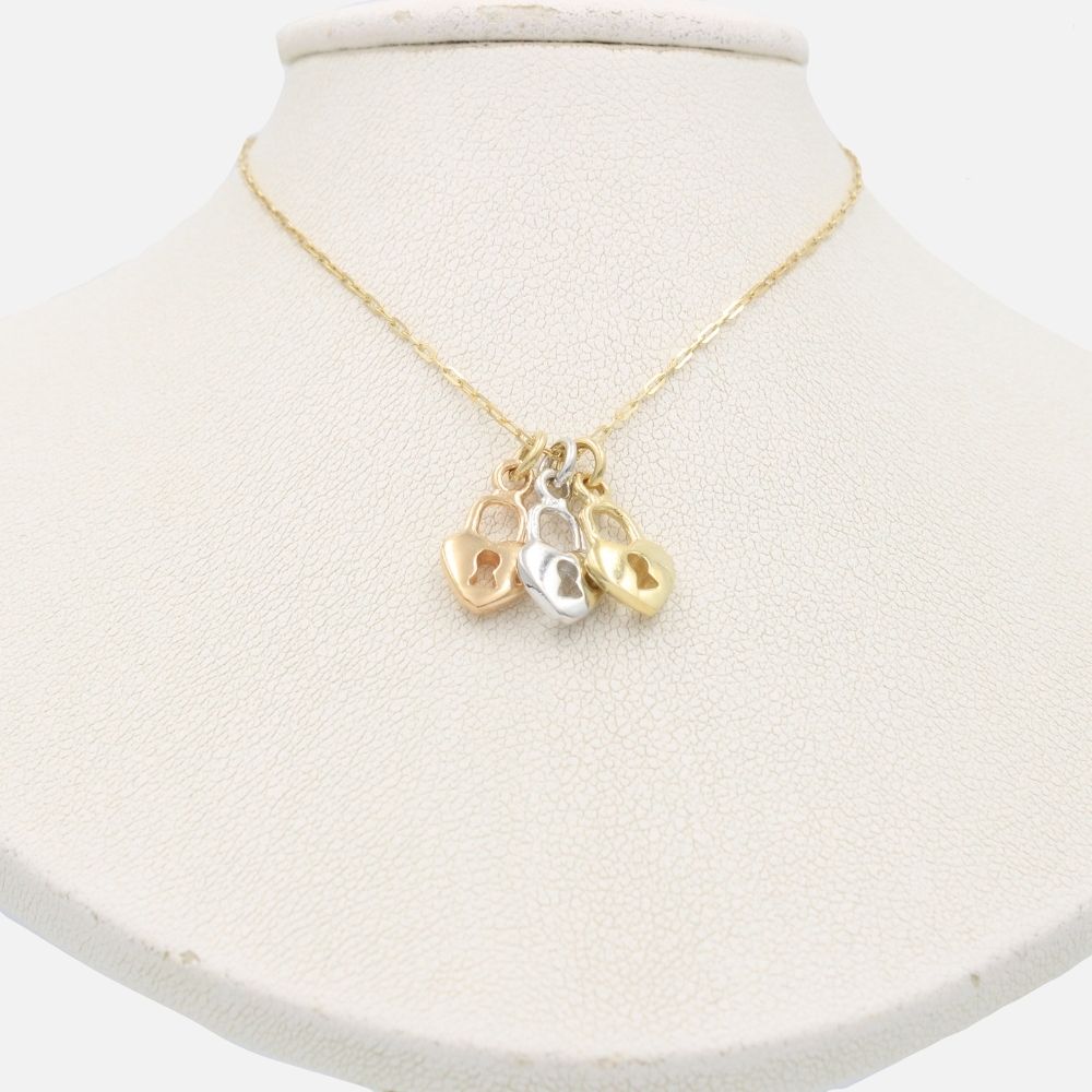 Gargantilla de Oro 14k con Triple Corazón Hueco en Forma de Corazón mod. 8577