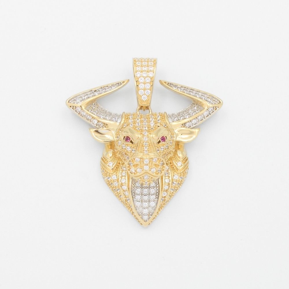 Dije de Oro 14k Diseño de Toro Incrustado de Zirconias mod. 9478
