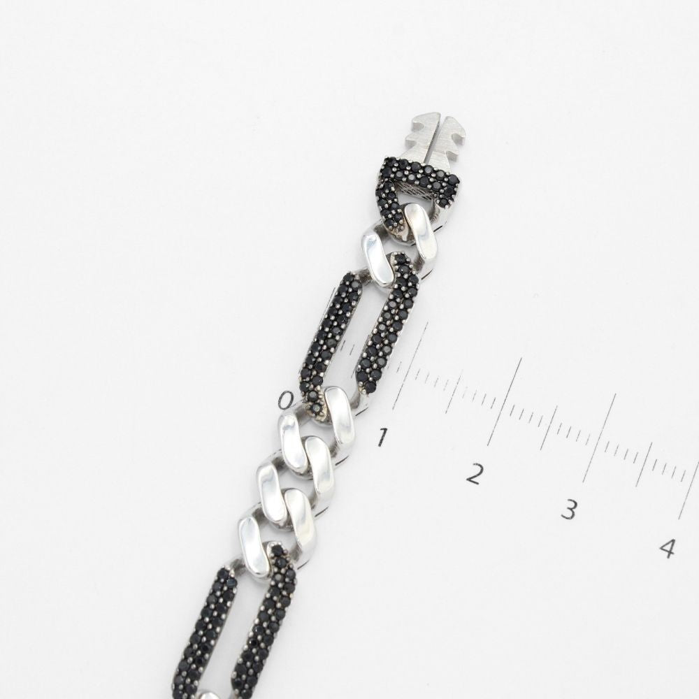 Pulsera Mónaco Chain 14k Modelo Fígaro de Broche Pavé con Incrustación Alt. de Swarovski Oscuro mod. 9649