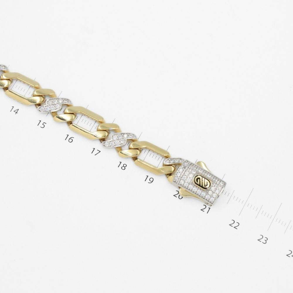 Pulsera de Oro 14k Tejido 2x1 Hueco Intercalado con Incrustación de Zirconias mod. 9743