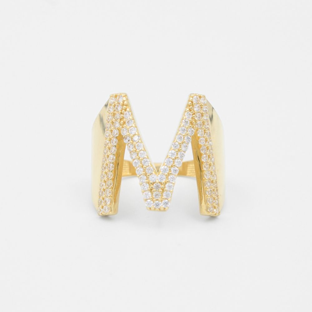 Anillo de Oro 14k con Letra M Incrustada con Zirconias mod. 8810