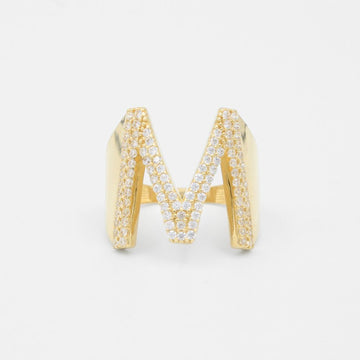 Anillo de Oro 14k con Letra M Incrustada con Zirconias mod. 8810