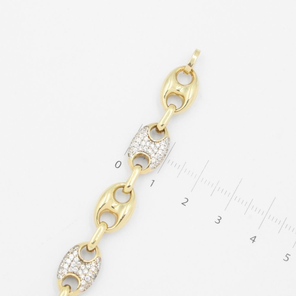 Pulsera de Oro 14k con Eslabones Inflados de Diseño Especial Detallados con Zirconias mod. 9034