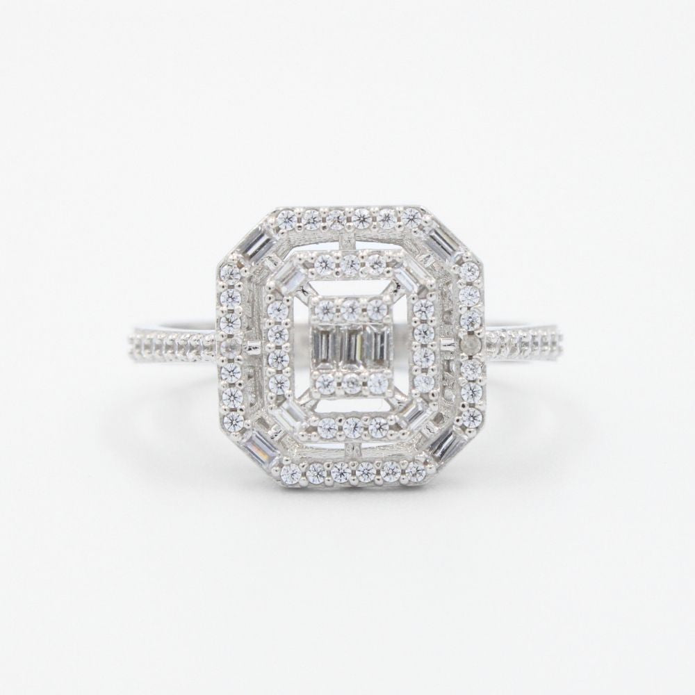 Anillo de Compromiso en Oro 14k Blanco con Zirconias en Modelo Especial mod. 8956