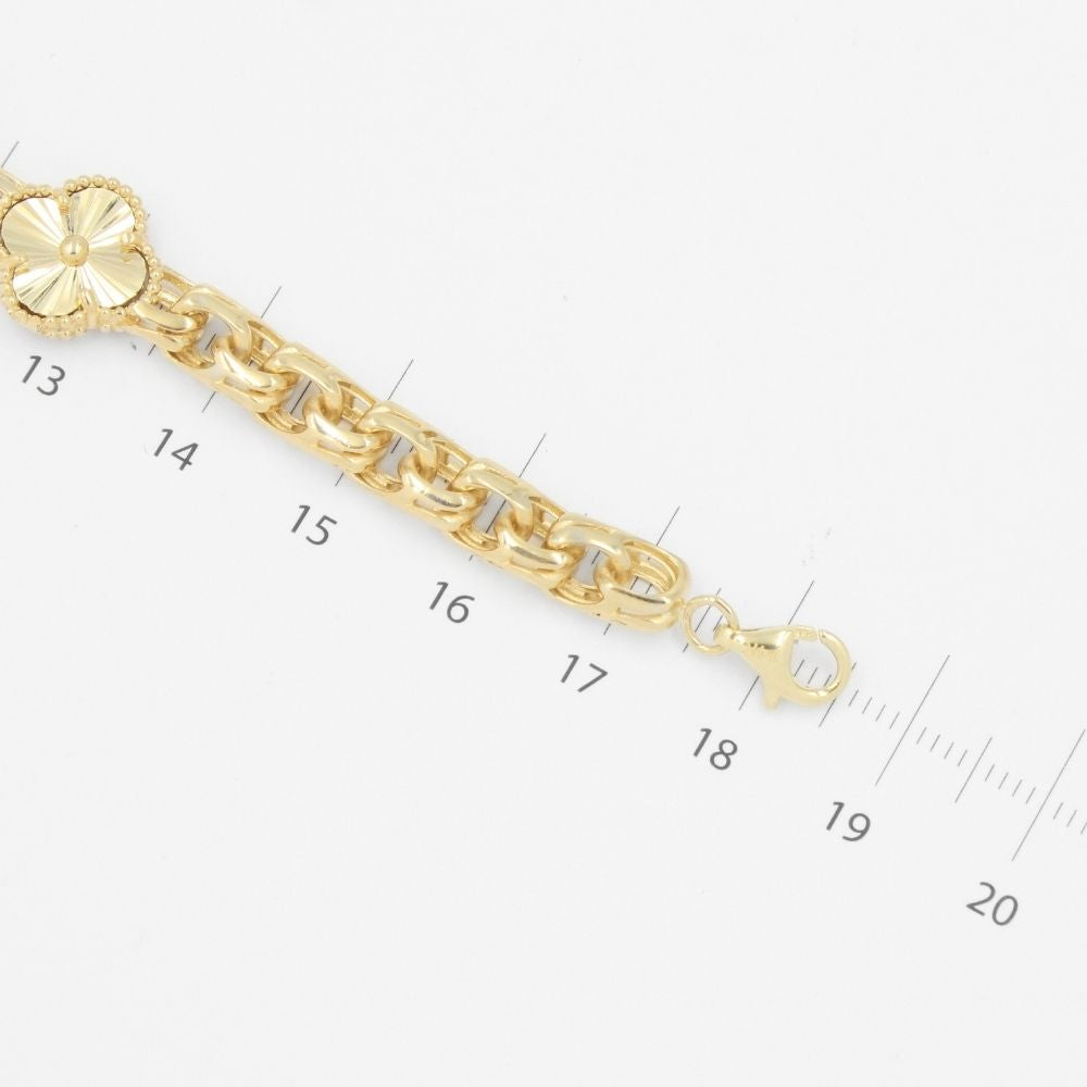 Pulsera de Oro 14k de Eslabones Huecos y Brillantes Detallada con Tréboles Diamantados mod. 8865