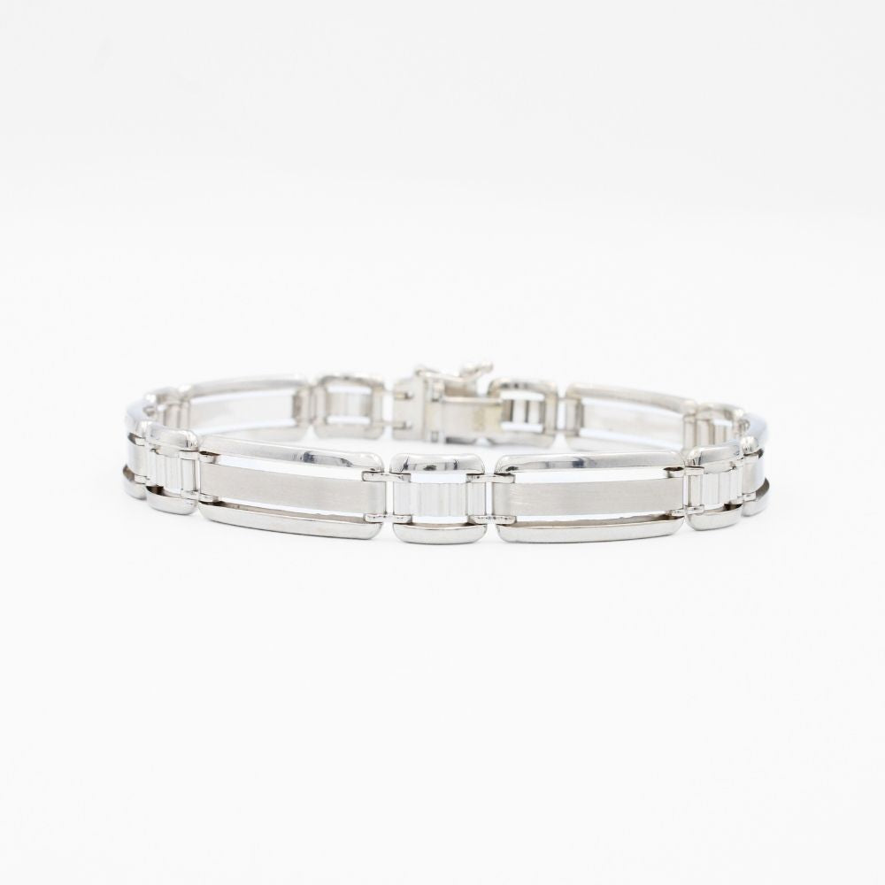 Pulsera de Oro 14k Blanco con Eslabones Sólidos mod. 8671