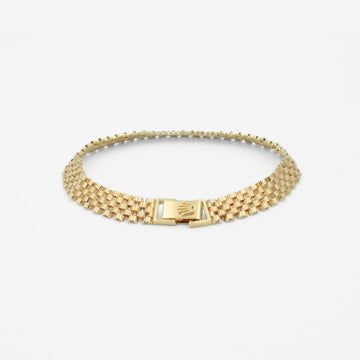 Pulsera de Oro 14k Tejido Ensamblado Especial Elegante Detallado con Corona mod. 9805