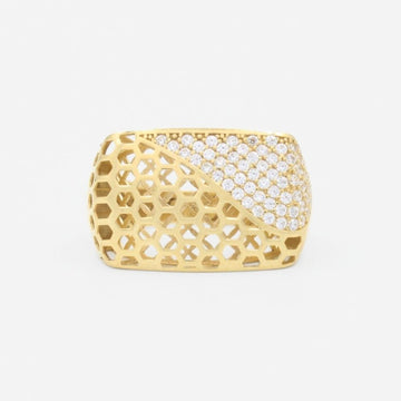 Anillo de Oro 14k Hueco Estilo Chunky en Forma Hexagonal mod. 9076