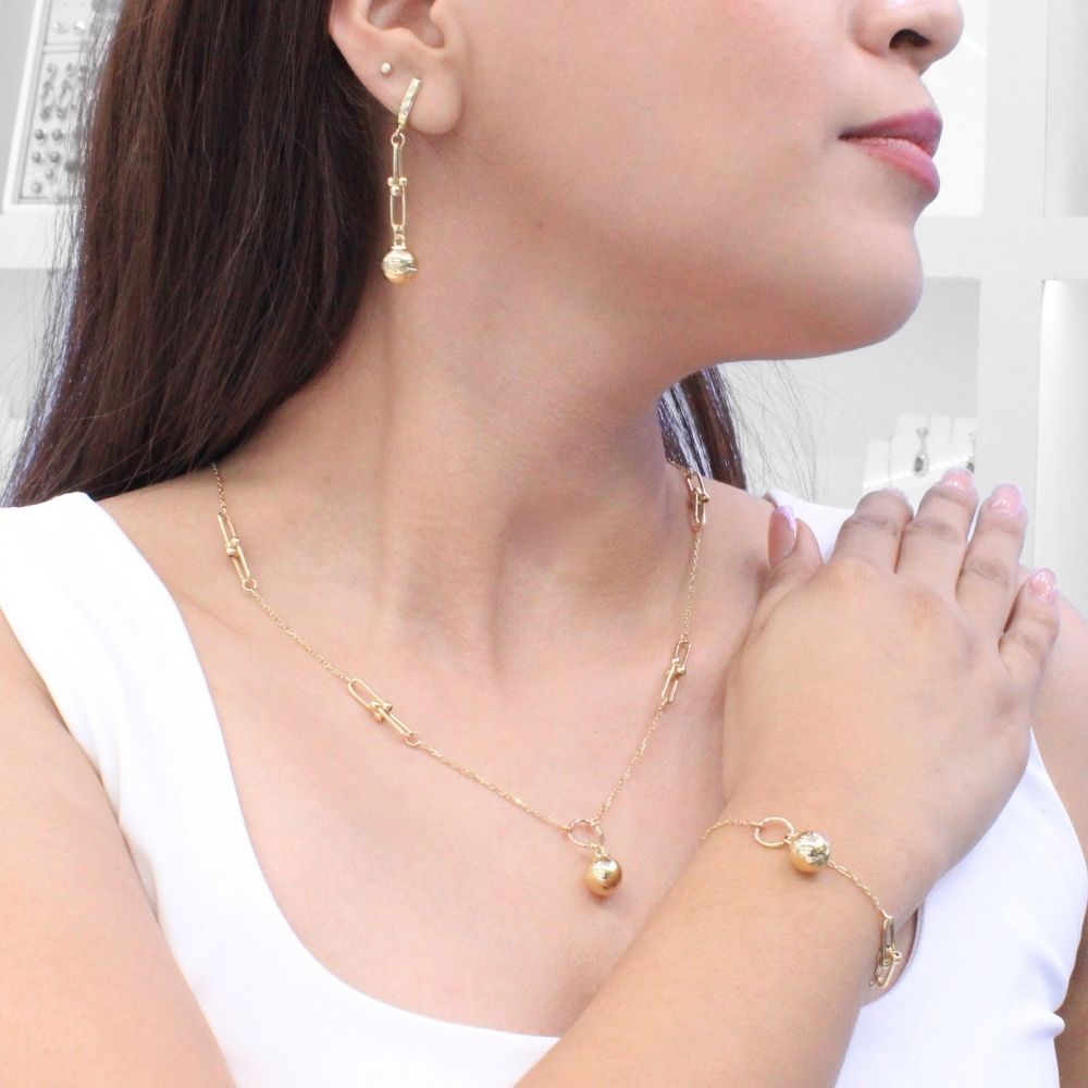 Coordinado de Oro 14k Diseño Especial con Esferas Finas y Brillantes mod. 9666