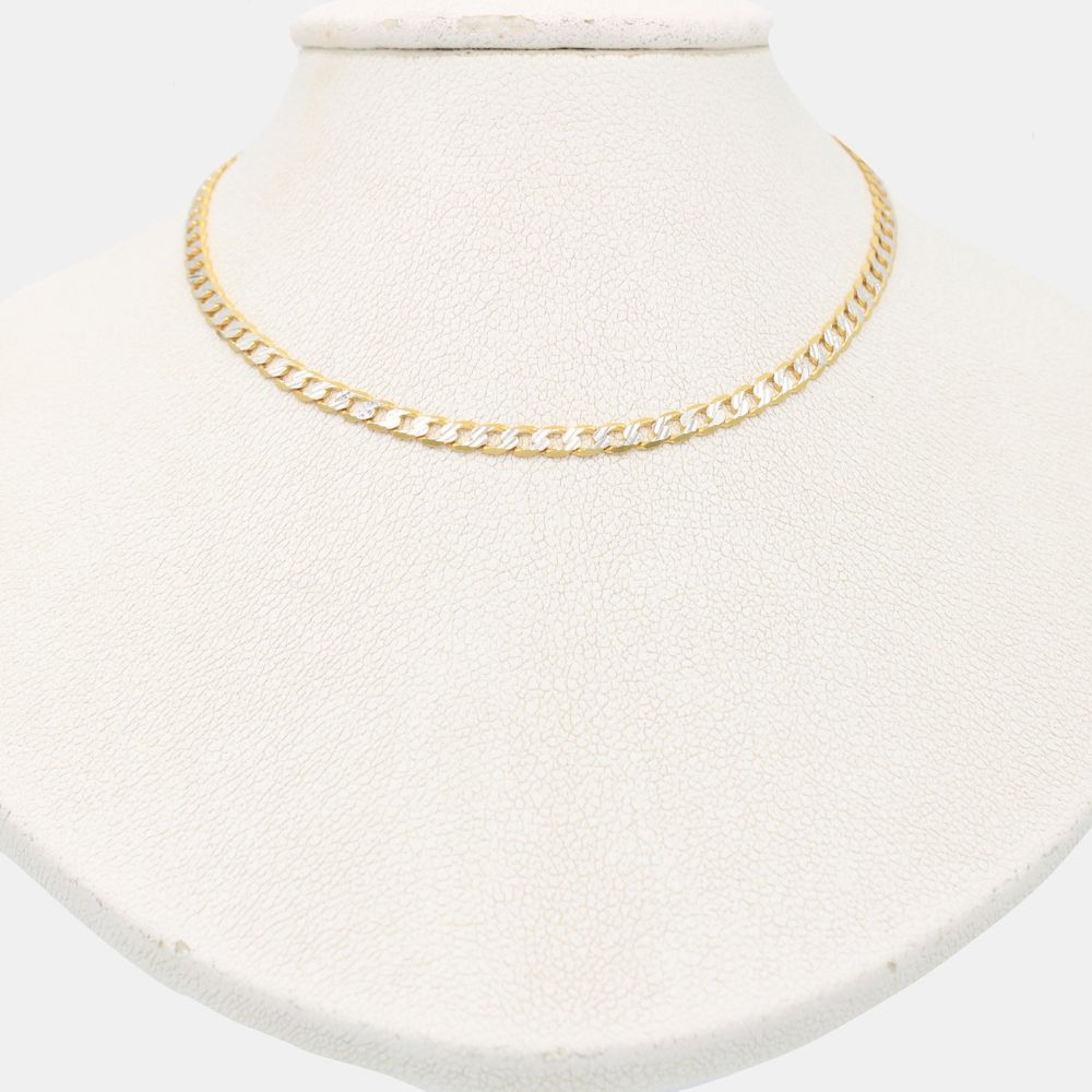 Cadena de Oro 14k Tejido Barbado Sólido con Diamantado Blanco mod. 8932