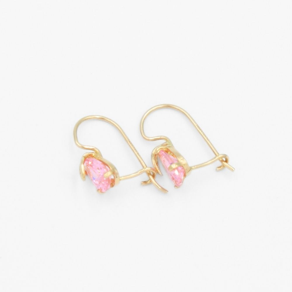 Arete con Broche Arillo de Oro 14k Gota de Zirconia Color Rosa Limonade mod. 9766