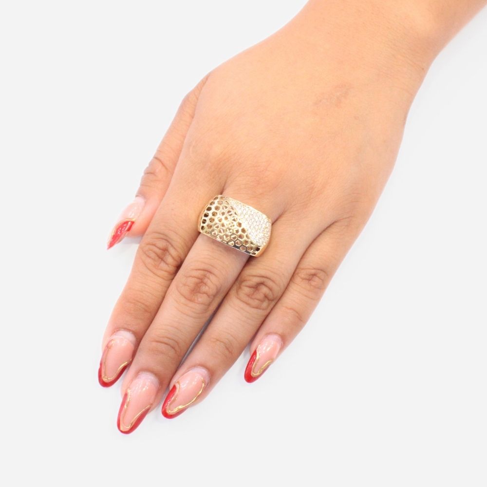 Anillo de Oro 14k Hueco Estilo Chunky en Forma Hexagonal mod. 9076