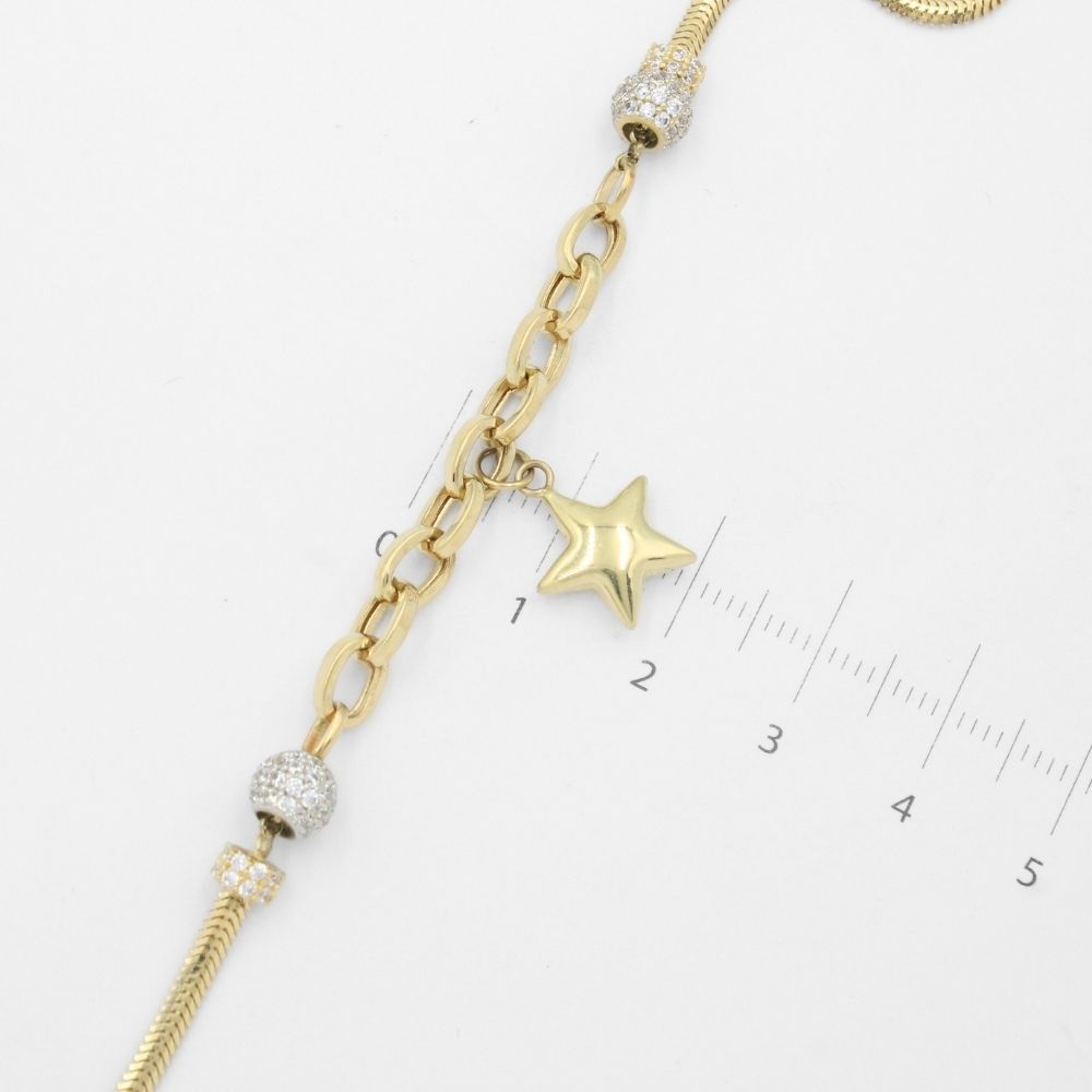 Pulsera de Oro 14k Diseño Especial con Esferas de Zirconias y Charm de Estrella mod. 9693